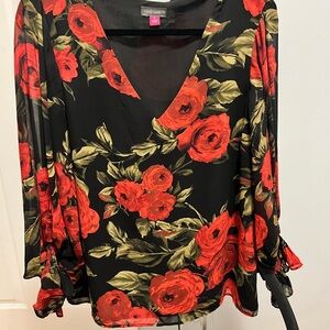 Vince Camuto Black and Red Floral Blouse